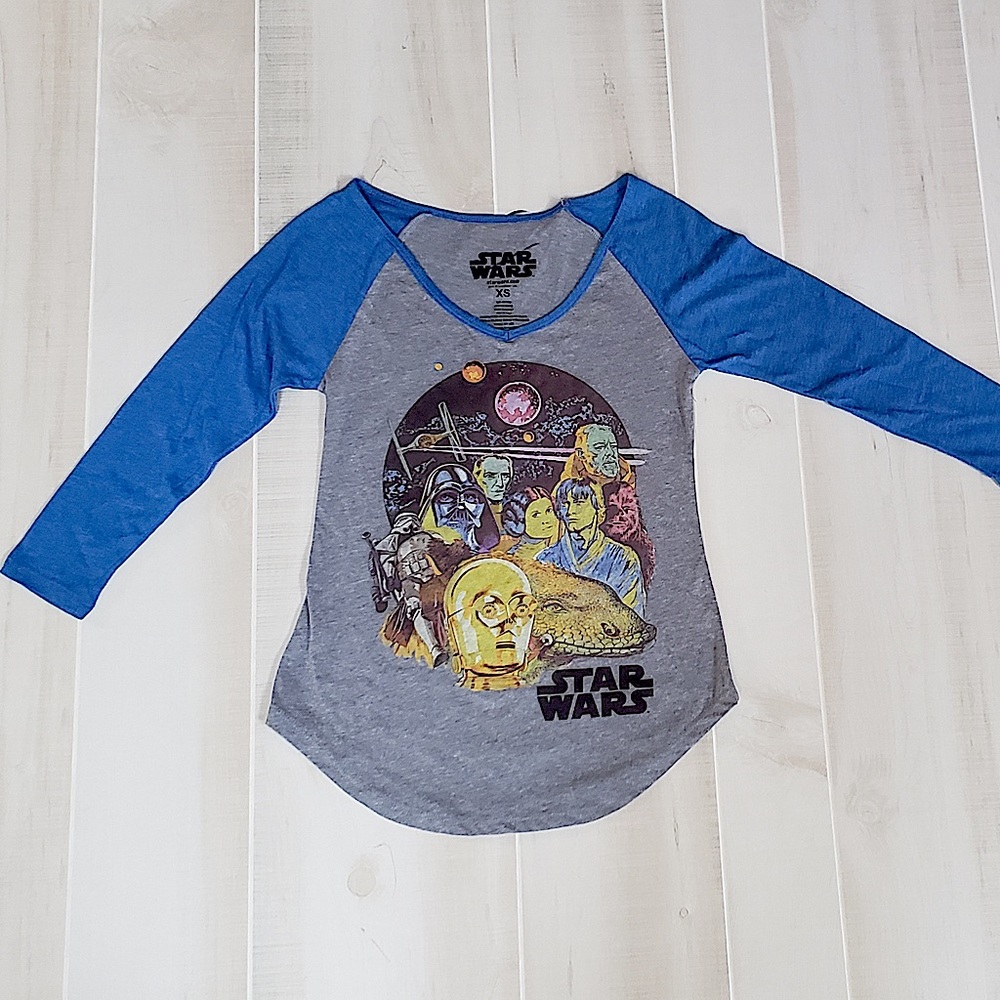 Star Wars Jersey 3/4 sleeve Gray Blue shirt XS